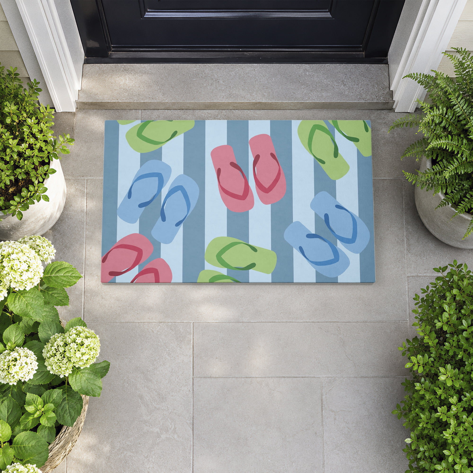 Stupell Industries Summertime Sandals on Stripes Printed Outdoor Door Floor Mat, design by Lil' Rue