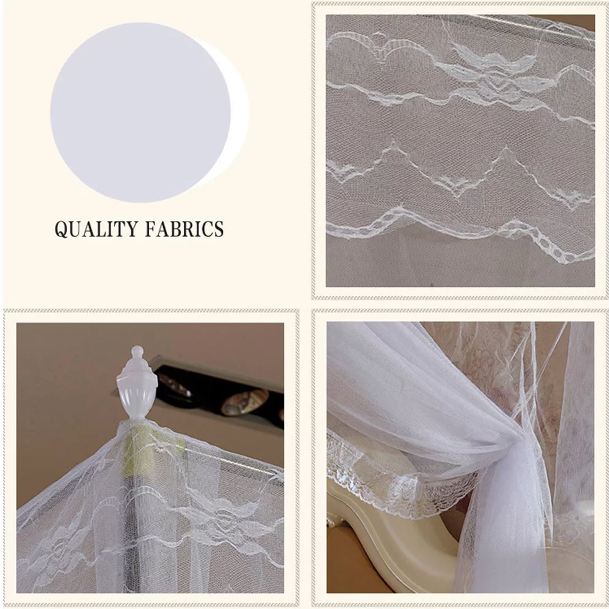4 Corners Post Ruffle Canopy Bed Curtains for Girls Kids Adults - Cute Cozy Drape Square Netting - 3 Opening Mesh Net Canopy - Princess Bedroom Decoration
