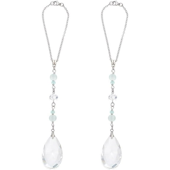 1set 2pcs 304 Stainless Steel Chain & Teardrop Glass Decoration for Rearview Mirror Hanging Ornaments Stainless Steel color 200mm