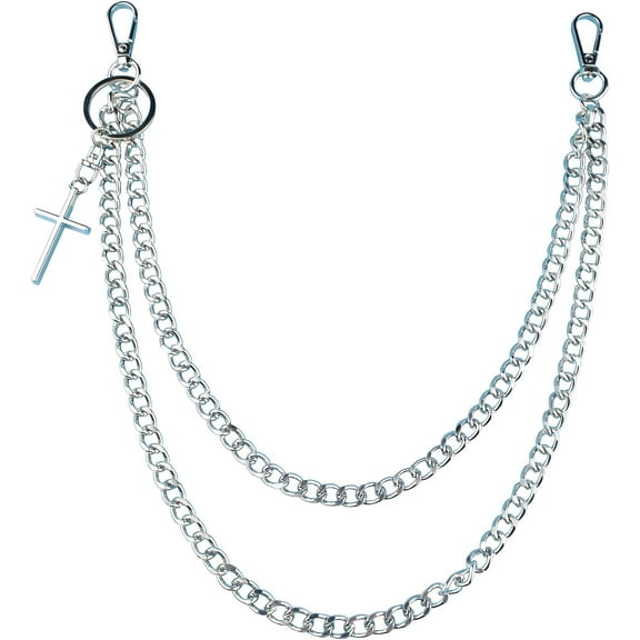 Wallet Chain Heavy Duty Pants Chains Jeans Chain for Women Men,Pocket Chain with Cross Pendant Belt Chain Hip Hop Punk Key Chain Goth Accessories