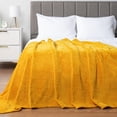 thumbnail image 3 of PAVILIA Soft Fleece Yellow Throw Blanket for Couch, Lightweight Plush Warm Blankets for Bed, Fuzzy Cozy Flannel Blanket Throw for Sofa, Travel, Jacquard Pattern, Mustard Yellow, Twin, 60x80 inch, 3 of 9