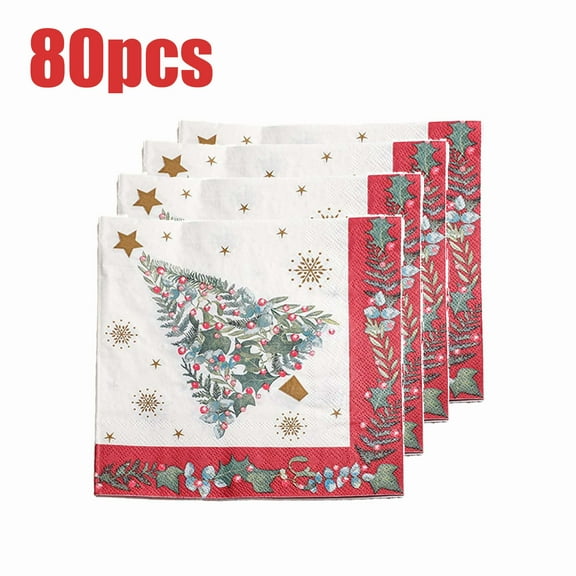 KOYPTL 80 Pcs Christmas Cocktail Paper Napkins,Xmas Tree Snowflakes Disposable Guest Napkins 3-Ply Winter Party Hand Towels for Holiday New Year Christmas Party Supplies Christmas Table Home Decor