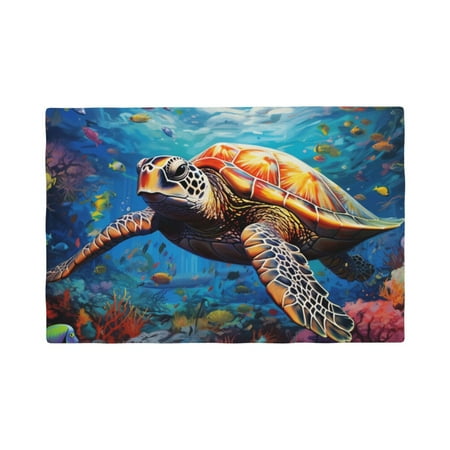 

Table Placemats Set of 6 - Colorful Underwater Sea Turtle 12x18 In Faux Linen Double Heat Resistant Place Mats Cloth Indoor/Outdoor Placemats Washable Table Mats for Dining Kitchen Party