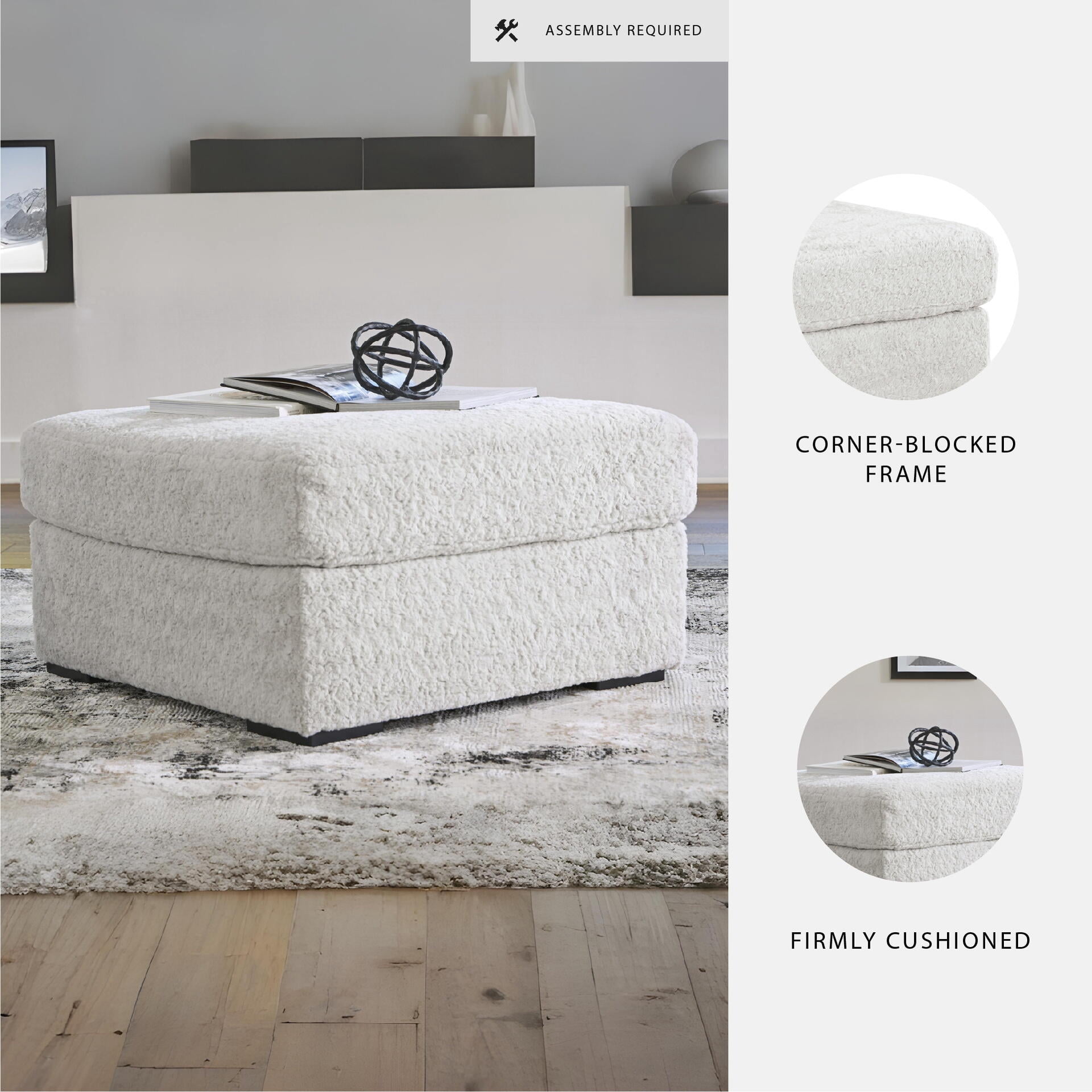 Signature Design by Ashley Cuddlesome Oversized Accent Ottoman, Plush Polyester Upholstery, Arctic White