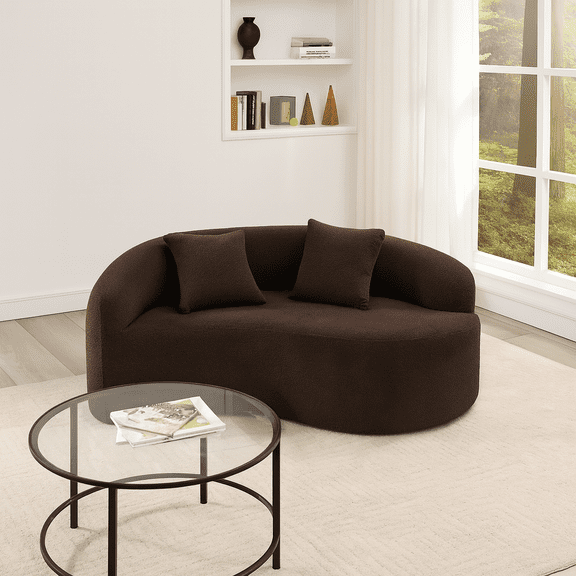 LY-042 Full Compression Sponge Loveseat, S-Curved Dual-Depth Sofa, Brown Chenille Modular for Small Spaces & Meditation, 400 lbs 66.9"L