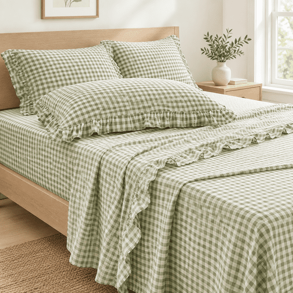 Sgreen Gingham King Sheet Set