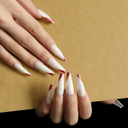 New style rose red gold beveled edge French manicure long ballet nail piece fake nails finished | Walmart Canada New style rose red gold beveled edge French manicure long ballet nail piece fake nails finished | Walmart Canada