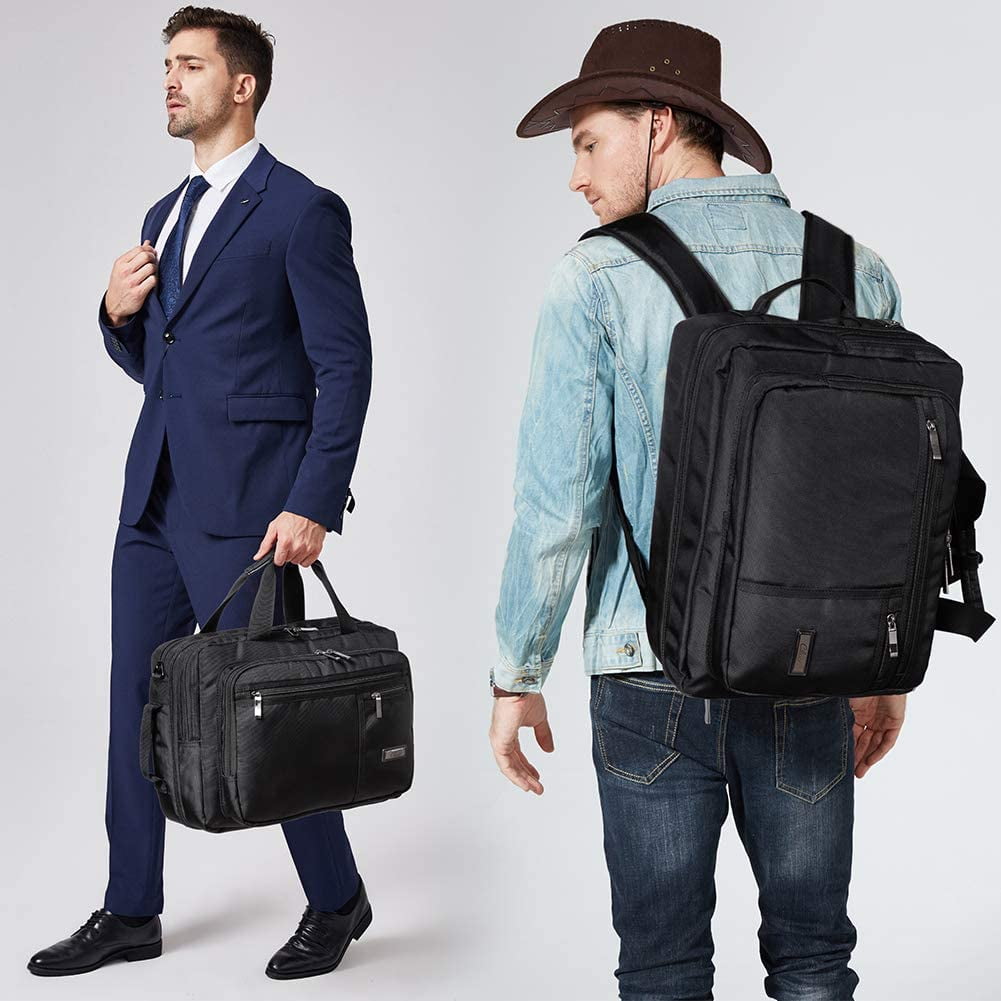 CLUCI Laptop Bag for Men Canvas Expandable 15.6 Inch Business Briefcase Convertible Backpack Large Water Repellent Travel Shoulder Bag Black