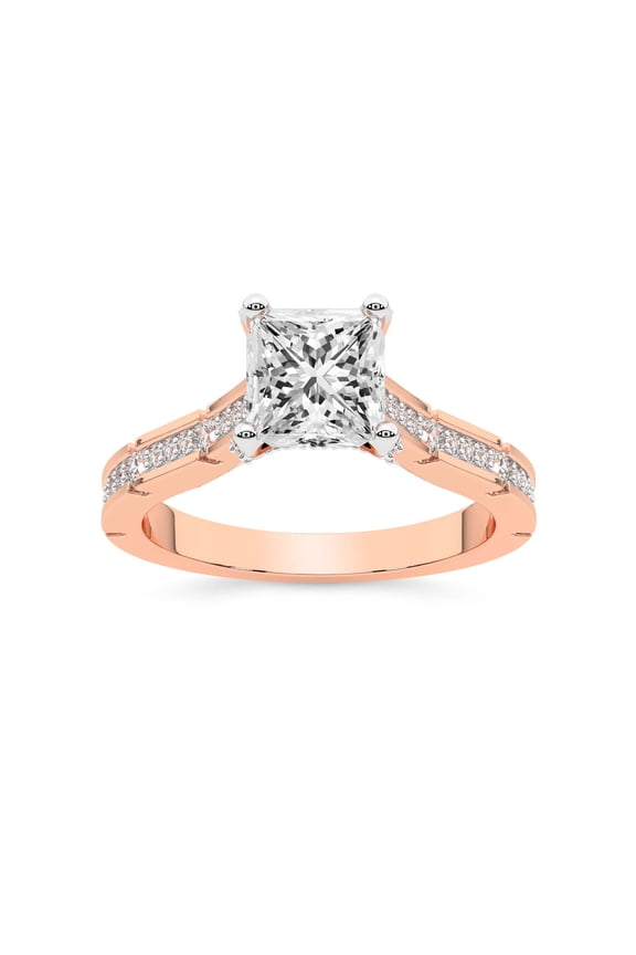 IGI Certified 1 Carat Princess Shape Lab Grown Diamond Engagement Ring | 14K Rose Gold | Delphie Channel Set Diamond Ring | FG-VS1-VS2 Quality Friendly Diamonds