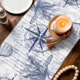 thumbnail image 3 of Purple Blue Compass Table Runner 72 Inches, Vintage Nautical Summer Ocean Shell Bed Runner Dresser Scarves Tabletop for Indoor Outdoor Parties/Ceremony/Banquet, 18" x 72", 3 of 9