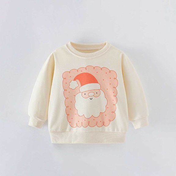 Boys Sweatshirts Boys Christmas Print Crew Neck Hoodless Sweatshirt Long Sleeve Pullover Beige 3-4 Years