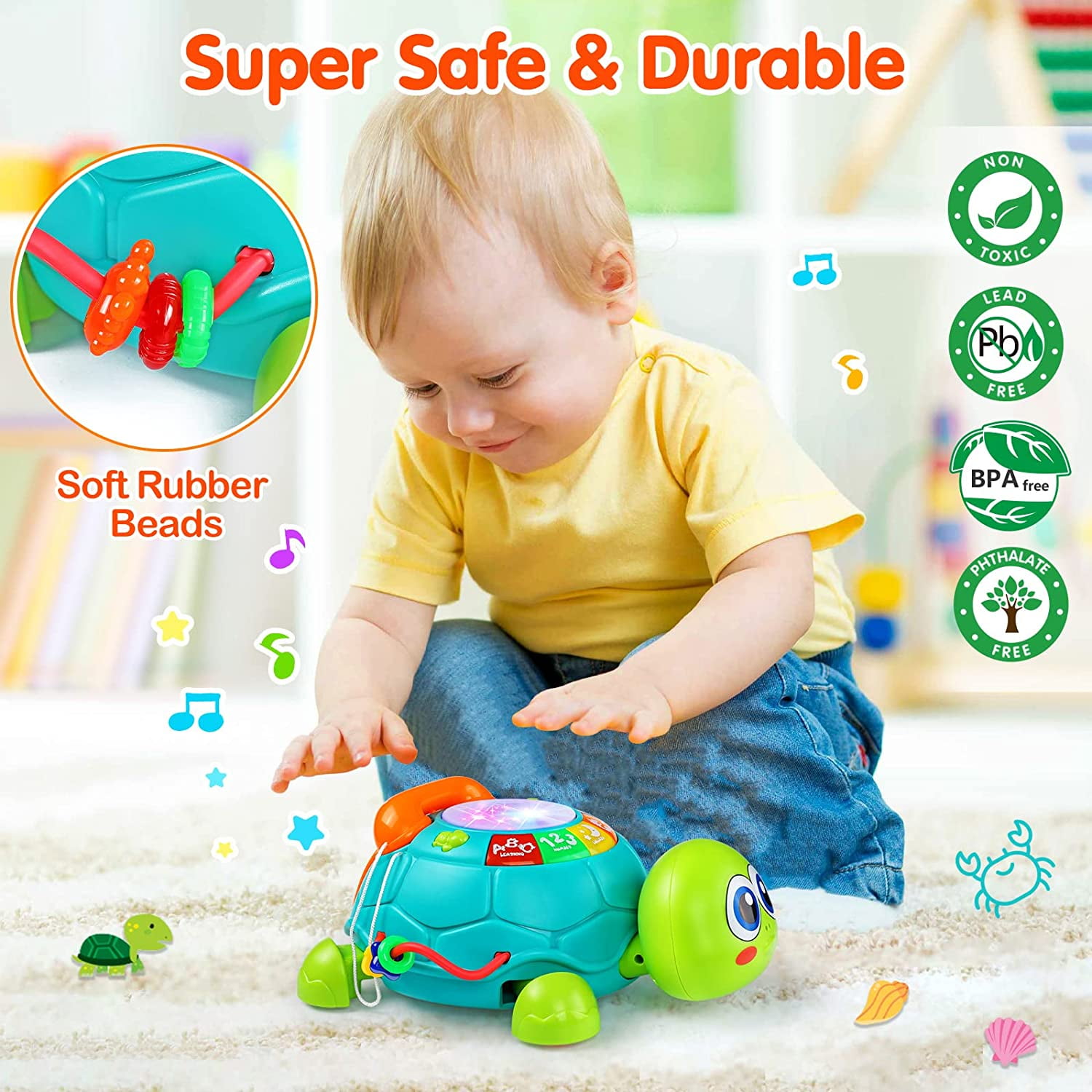 Baby Toys 12-18 Months, Light Up Baby Toys 6 to 12 Months Musical Turtle with Letters Numbers Phone Infant Baby Toys for 6 9 12 18 Months Educational Learning Toys for 1 2 3 Year Old Boy Girl Gifts