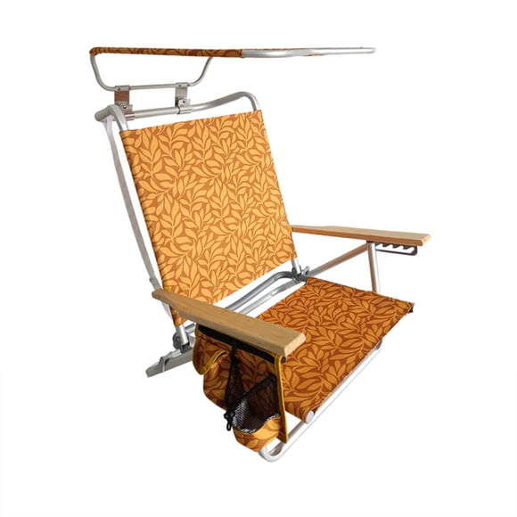 Bliss Hammocks Folding Beach Chair, Backpack Recliner with Canopy, Amber Leaves