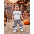 thumbnail image 3 of BemeyourBBs Toddler Baby Girls Halloween Thanksgiving Outfits Infant Baby Girl Summer Fall Clothes Cute Pumpkin Embroidery Ruffled Short Sleeve T Shirt Tops and Flared Pants Set, 3 of 9