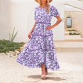 thumbnail image 2 of Ruyang Summer Casual Bohe Mian Floral Dresses for Women 2024 Puff Short Sleeve Long Maxi Dress With Pockets V Neck Summer Dress, 2 of 6