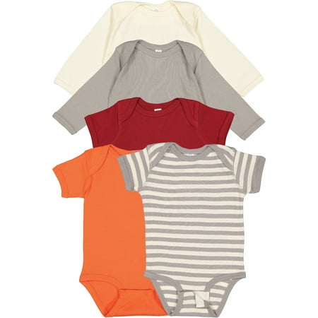 

Rabbit Skins 5-Pack 100% Cotton Baby Rib Long Sleeve + Short Sleeve Bodysuit Hay Ride: Titanium/ Natural / Garnet/ Orange/ Titanium-Natural Stripe 12 Months