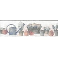 thumbnail image 3 of Papier Peint Non Collé Frontière - Bleu de Pays, Beige, Vert, Orange, Fleurs Rouges en Pot, Arrosoir, Citrouilles Mur Bord Rétro Design, 5M x 13,34cm, 3 of 4