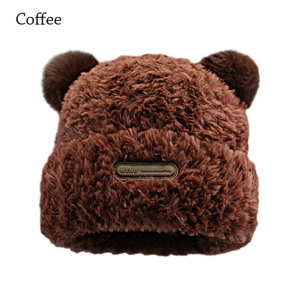 Fashion Casual Cute Bear Ear Autumn Winter Ear Protection Women Bonnet Caps Beanie Hat Plush Hat Skullcap COFFEE