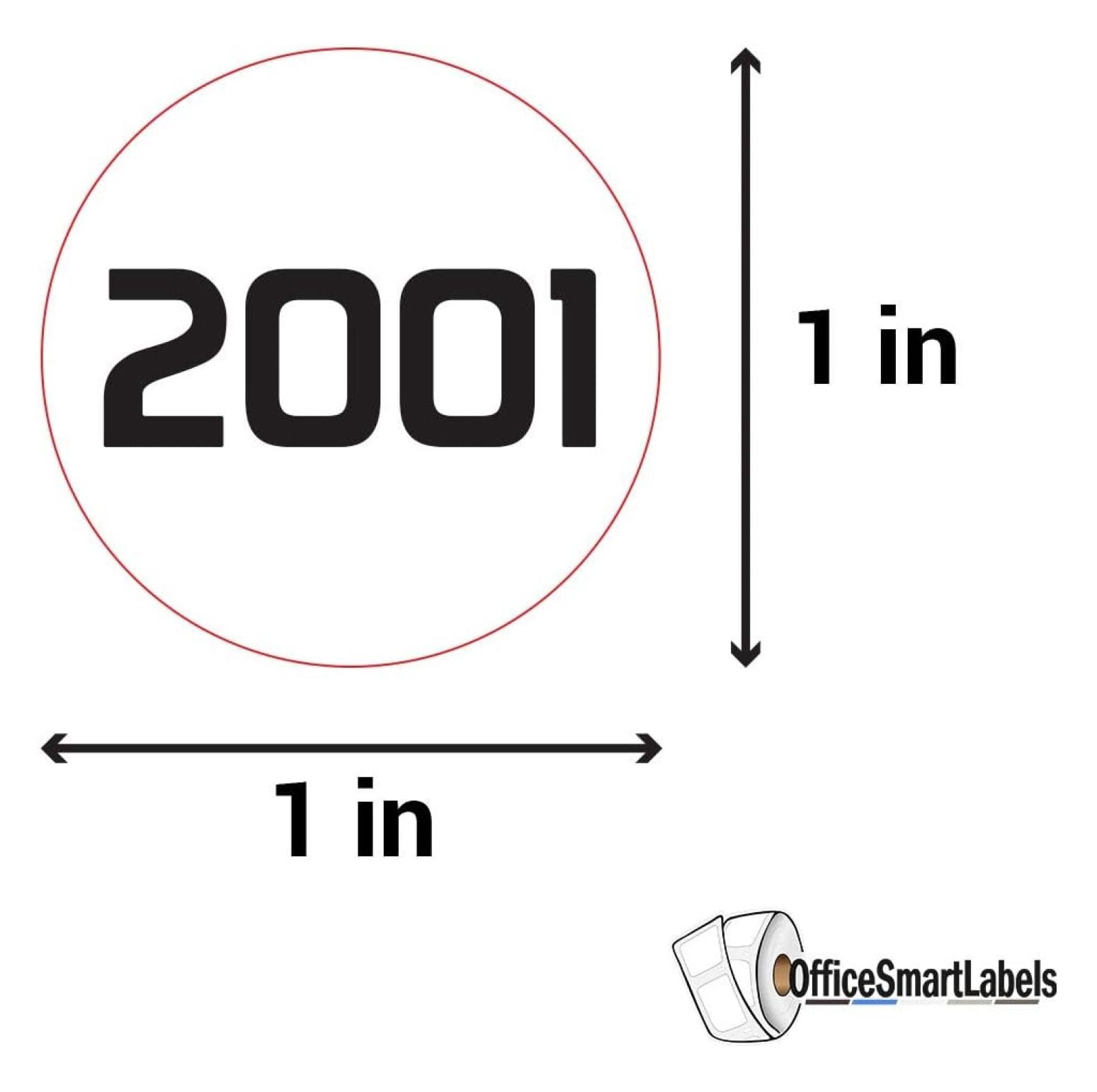 Consecutive Number Labels 2001-3000 - 1 Inch Round Stickers - 1000 Count Roll - Waterproof Vinyl Inventory Labels - Sequential Numbering for Asset Tracking