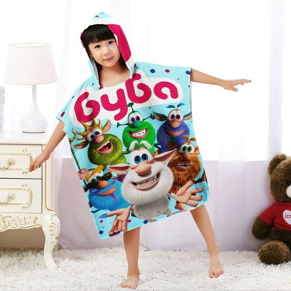 Booba Boys and Girls Hooded Poncho Towels, Soft & Absorbent Microfiber Beach Towel, Swimming Pool Changing Robe Bathrobe Bath Towel