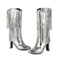 thumbnail image 5 of PiGOGI Women's Knee High Boots Side Zipper High Heel Winter Boots for Women Pointed Toe Tassel Detail Casual Comfortable Silver 43, 5 of 6