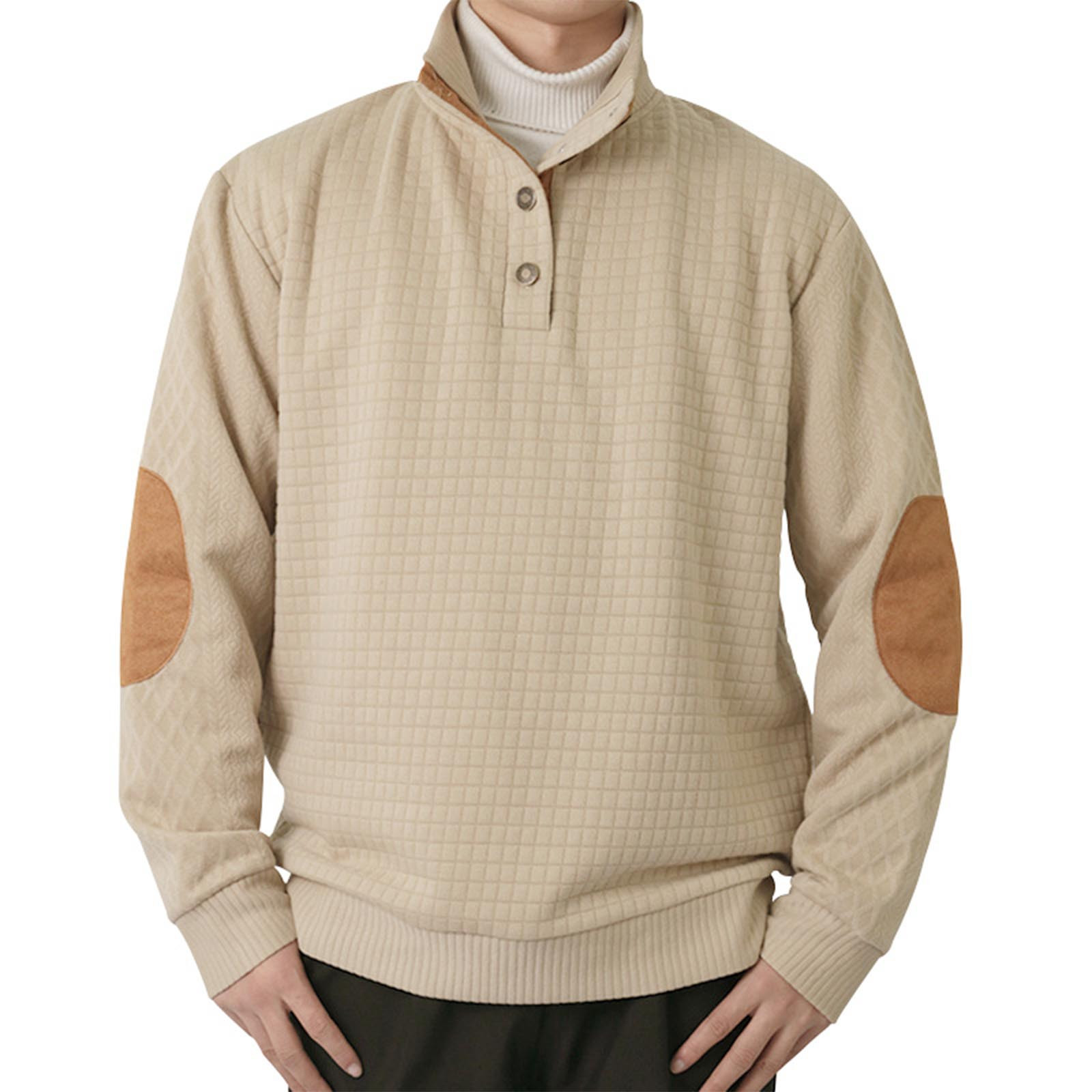 Sweatshirt Jacquard Homme Col Montant Boutonné - Style Décontracté Chic Pour Automne Et Hiver
