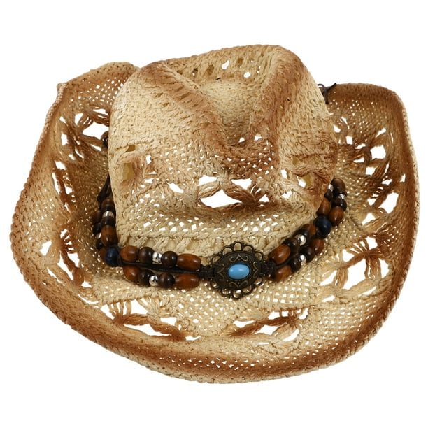 KAKOWELY sombrero de paja estilo vaquero con borlas retro para exteriores, con protección solar y para verano.