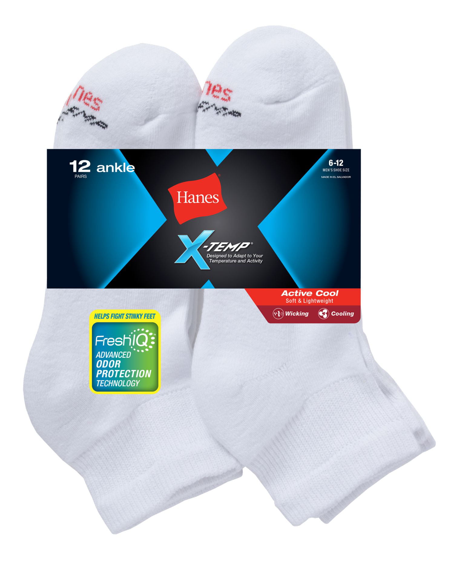 Hanes Mens FreshIQ X-Temp Active Cool Ankle Socks 12-Pack