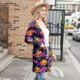 thumbnail image 7 of WTOBBY Women's Halloween Print Mid-Length Cardigan Jacket Casual Fashion Comfortable Open Front Long Sleeve Cover Up With Pockets Fall Outerwear,Dark Purple XL, 7 of 7