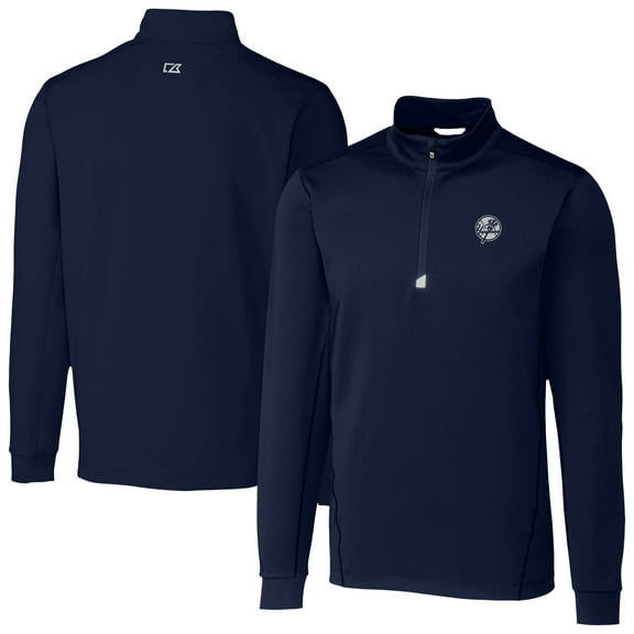 Men's Cutter & Buck Navy New York Yankees Traverse Eco Tri-Blend DryTec Quarter-Zip Jacket