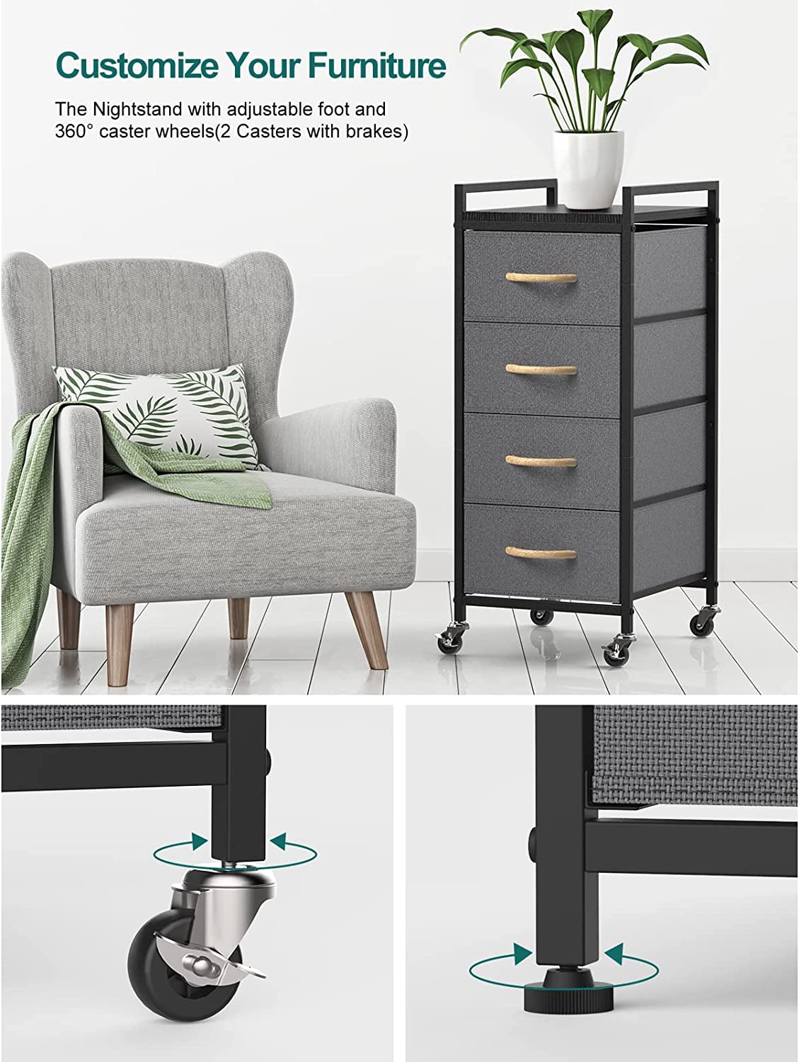 Oumilen Adult 4 Tier Drawer Closet Organizer Tower Clothing Storage Drawers, Gray
