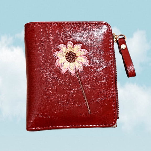 HOOWIFFY 1Pack Small Wallet for Women in Brown with Zipper and Card Storage Function