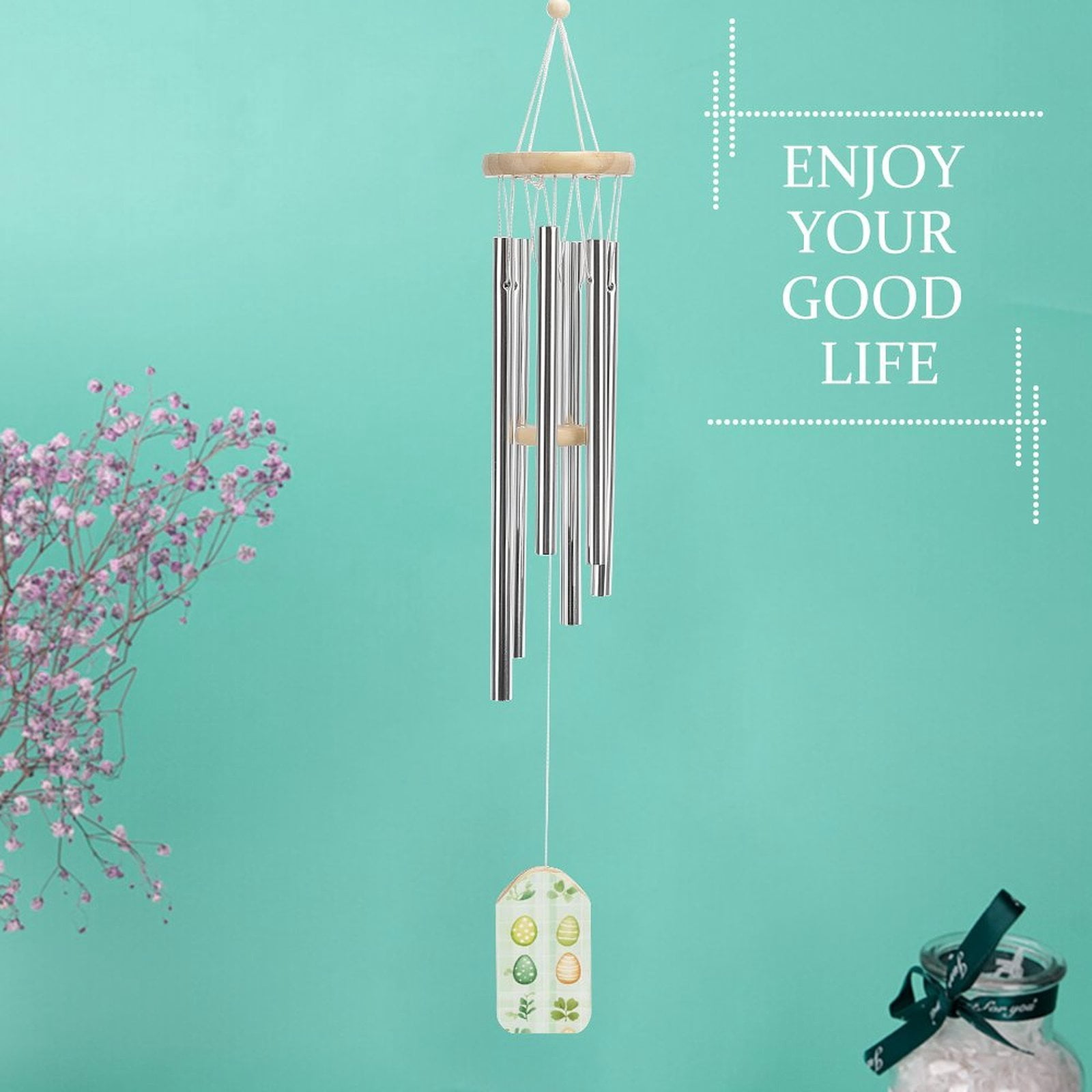 2.2×3.9in Nylon Rope Fixed 6 Aluminum Alloy Metal Tubes Clear Sound Wear Resistance Strong Durable Easter Day Easter Eggs Leaves Watercolor Eggs