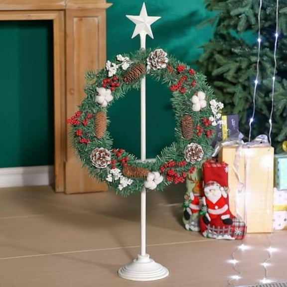 Wreath Stands for Display, Free Standing Wreath Holder, Floor Wreath Hanger Stand for Christmas Fireplace Decor, White Star