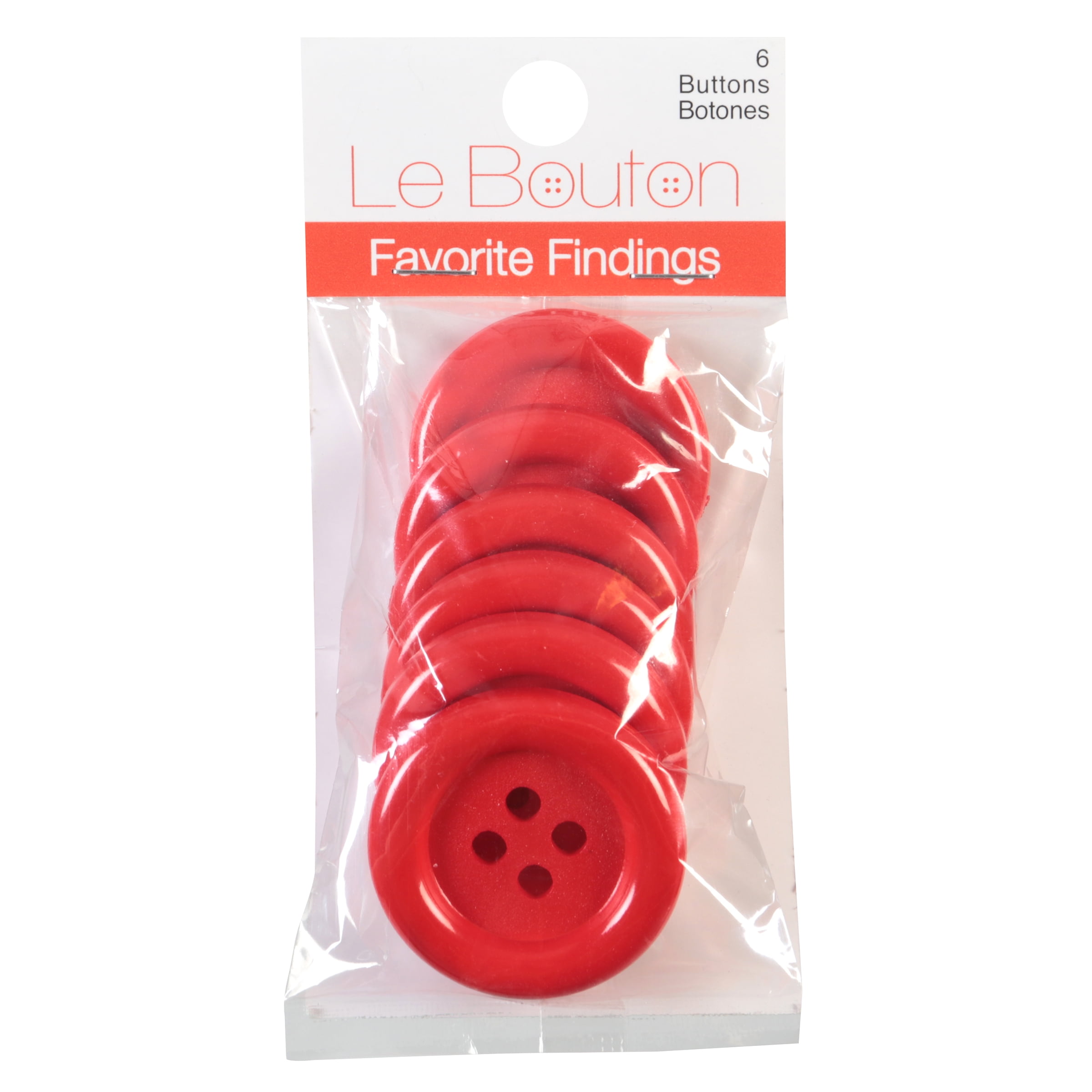 Favorite Findings Red 1 3/8 4-Hole Big Buttons, 6 Pieces 