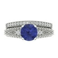 thumbnail image 2 of Clara Pucci 14K White Gold 2.095 Simulated Tanzanite Engraveable Engagement Ring + Wedding Band Set, 2 of 7