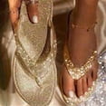 thumbnail image 3 of Naierhg 1 Pair Rhinestone Slippers Flat Heel Open Toe Non-slip Thong Design Rhinestone Daily Wear Summer Women Bling Flat Slippers Beach Supplies, 3 of 8