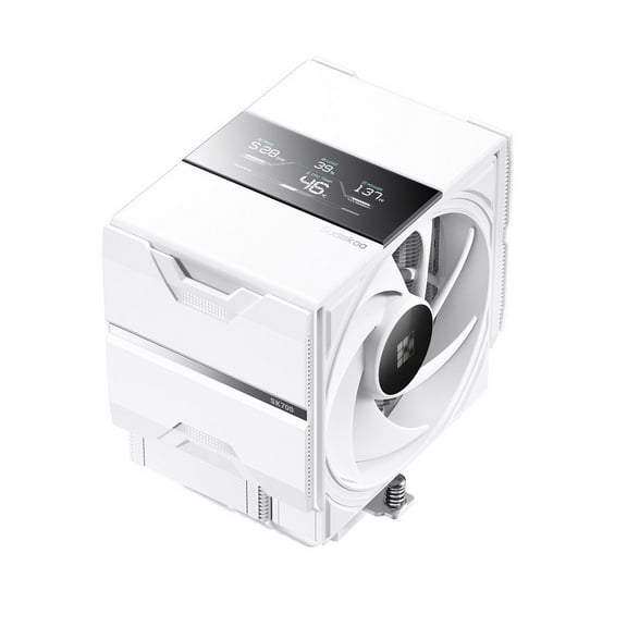 Sudokoo SK700V White AM5-Designated Digital Air Cooler, Single Tower Design, High Performance M-Winding Tech Fan, 7 Copper Heat Pipes, L-Rail Lock Mount, 220W Heat Dissipation