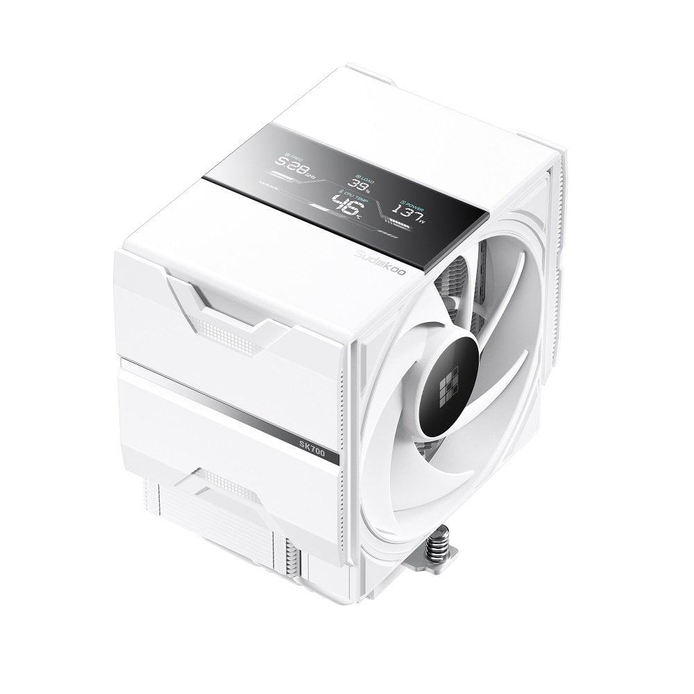 Sudokoo SK700V White AM5 CPU Cooler: 7 Heatpipes CPU Air Cooler with Digital Display for AM5 Exclusive - Single Tower PC Cooling with 120mm FDB PWM Quiet Fan & L-Rail Lock Mount