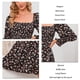 thumbnail image 5 of Vestido largo de mujer Vestido fruncido con cuello cuadrado Vestido de manga larga con estampado floral Vestido con dobladillo con volantes Negro M, 5 of 6