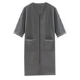 thumbnail image 3 of Zipper Robes for Women 3/4 Sleeves Lightweight Waffle House Coat Zip Up Long Bathrobe Soft Nightgown with Pockets, 3 of 8