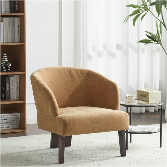 JERFIT Mid Century Modern Accent Chair, Round Back Lounge Chair with Wooden Legs, Soft Polyester Fabric Upholstery for Living Room, Bedroom, Office