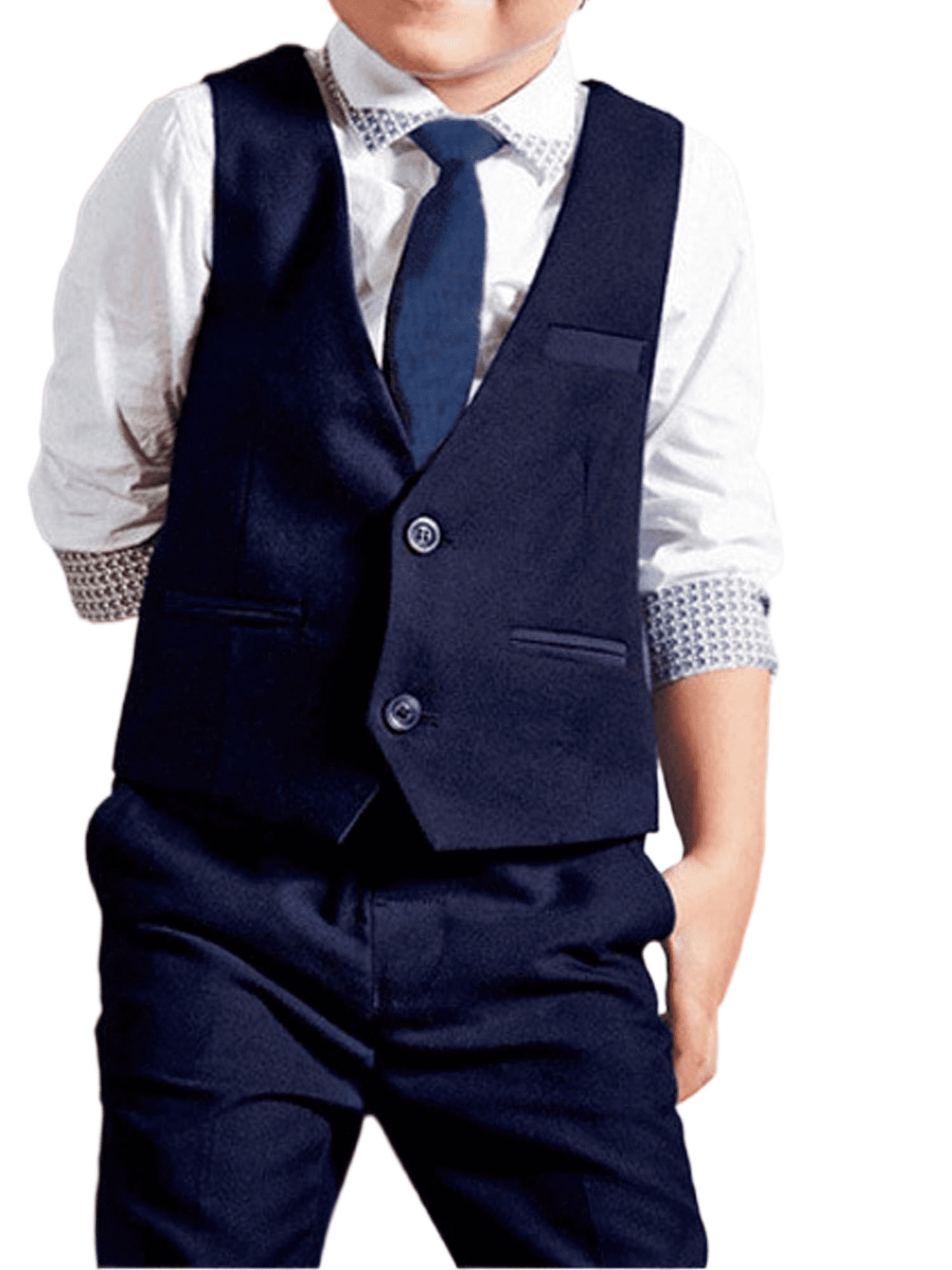 Jungen Anzug-Set 4-teilig – Blaue Weste, Hose, Weißes Hemd, Rote Fliege | Für Jungen 2–7 Jahre