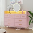 thumbnail image 1 of Commode à 8 Tiroirs avec Éclairage DEL et Station de Recharge, Coffre Moderne en Bois Noir avec Rangement Ouvert et Lumières RVB, Armoire d'Entrée Grand pour Chambre et Salon, Antique/rose/blanc/noir, 1 of 7