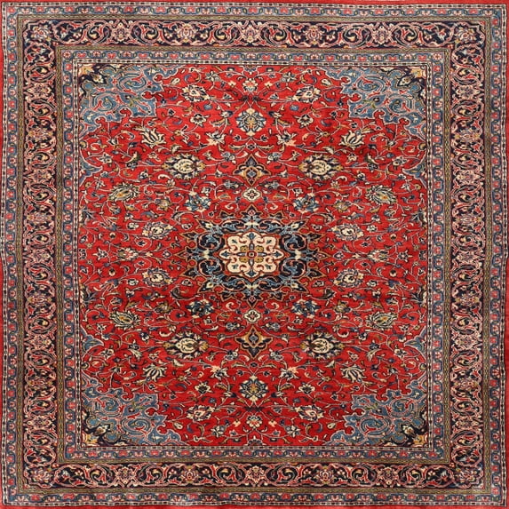 Ahgly Company Machine Washable Indoor Square Traditional Dark Almond Brown Area Rugs, 6' Square