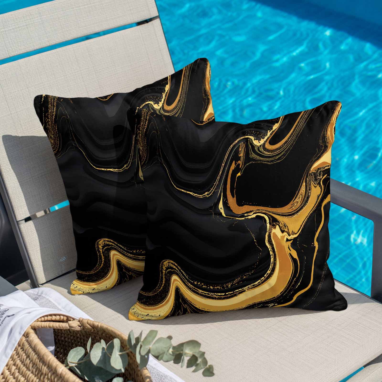 Pillow Covers 26x26 Inch, Marble Black Linen Pillowcase with Invisible Zipper, Vintage Gold Art Abstract Farmhouse Decorative Throw Pillow Covers Cushion Case for Couch Sofa Bed Living Room