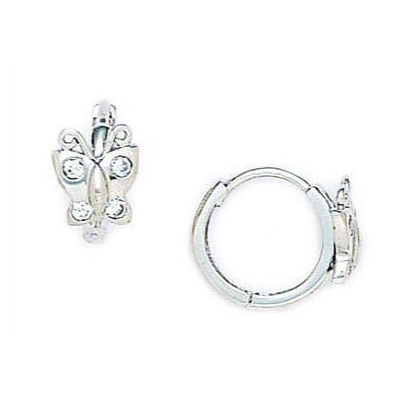 14k White Gold Cubic Zirconia Butterfly Hinged Earrings - Measures 10x12mm