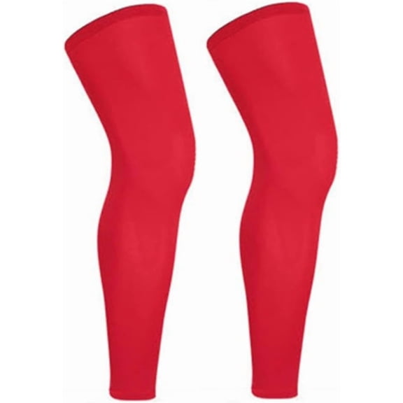 Sports Compression Long Leg Sleeve UV Full Length Knee Sleeve for Men Women Youth Running Basketball Football Cycling (Red,Medium)