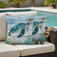 thumbnail image 6 of 2 Pack Outdoor Waterproof Throw Pillow Covers,Sea Turtle Seagrass Starfish Decorative Square Patio Pillowcases for Chair Couch Sofa 16x16in, 6 of 9