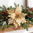 thumbnail image 5 of JeashCHAT Sequin Poinsettia Flower Picks, Christmas Tree Decorations, Fabric Artificial Christmas Flower Stem, Glitter Fake Floral for Vase Xmas Holiday Party Home Decor, 10.24" x 10.82", 5 of 6